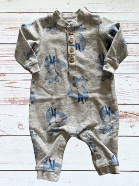 Carter's 3 Month Baby Boy Gray & Blue Fox Print Footless Sleeper With Snaps